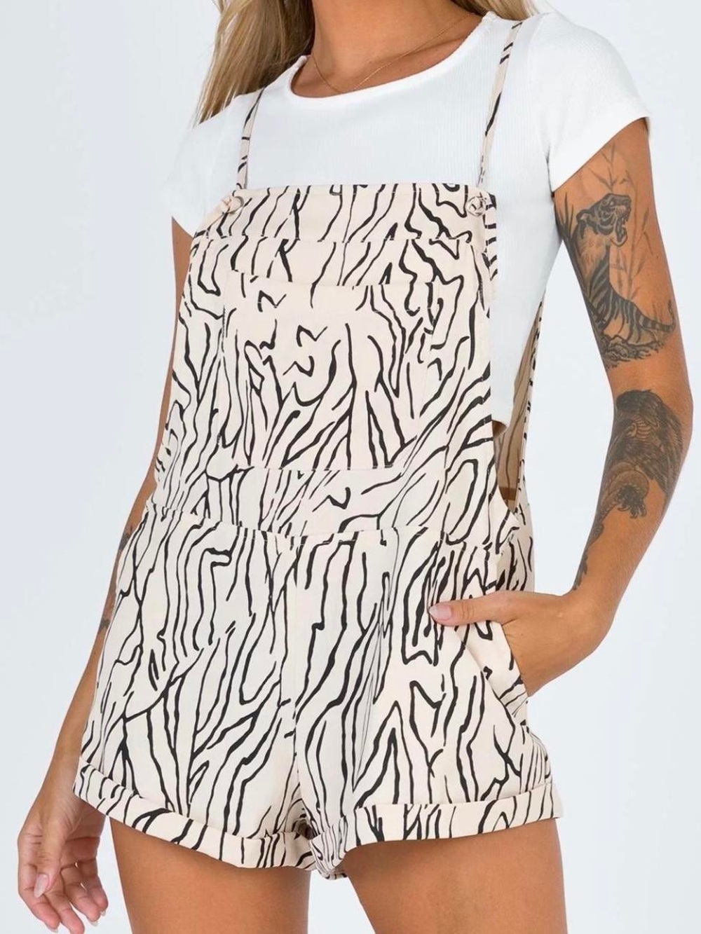 Princess Polly Utopia Romper - Beige/Black Animal Print - Size 2